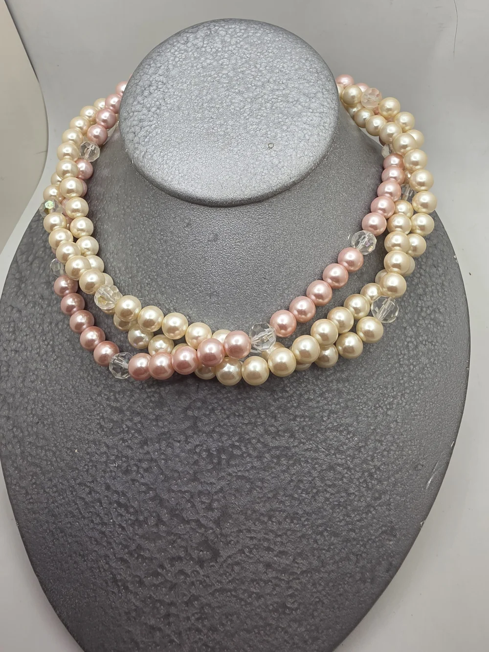Elegant Pink and Cream Faux Pearl Multi-Strand Necklace